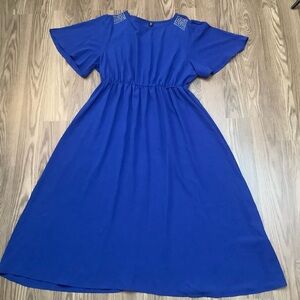 SHEIN CURVE Size 2XL Summer Short Sleeve  Blue Dress Rhinestone Elastic Waist